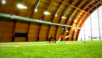 Kicking field goals in the Walter Payton Center with Robbie Gould