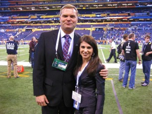 On the field at Super Bowl XLVI with Scott Zolak