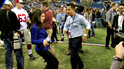 Doing the salsa with TV Telemundo at Super Bowl XLVI Media Day