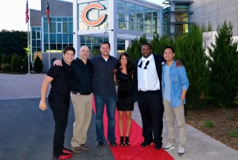 Colleagues at the Chicago Bears outside Halas Hall